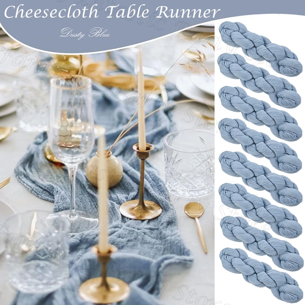 Dusty Blue Cheesecloth Table Runner Rustic Boho Gauze Cheese Cloth Table Runner Wedding Bridal Shower Birthday Party Decorations