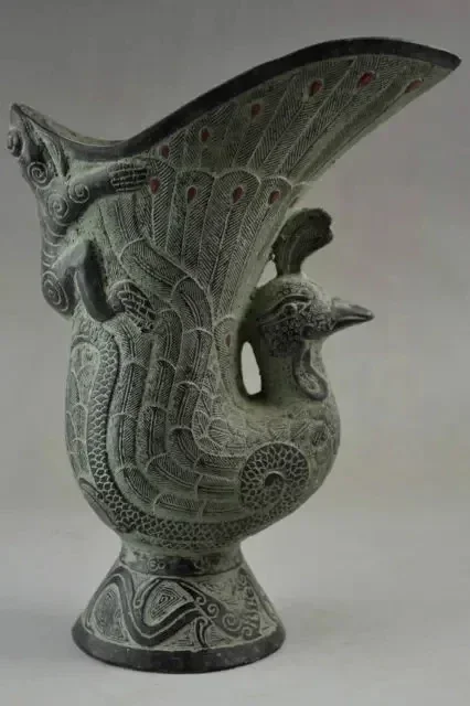 Decorated Handwork Bronze Carving Peacock Spared Its Tail Beautiful Vase