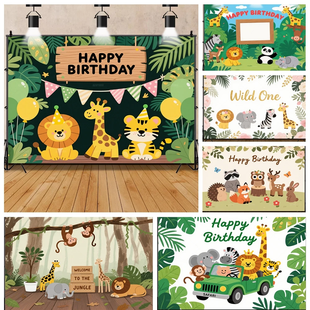 

Safari Jungle Animals Backgrounds Cute Cartoon Children's Birthday Party Decoration Banner Party Gifts Baby Photo Shoot Props