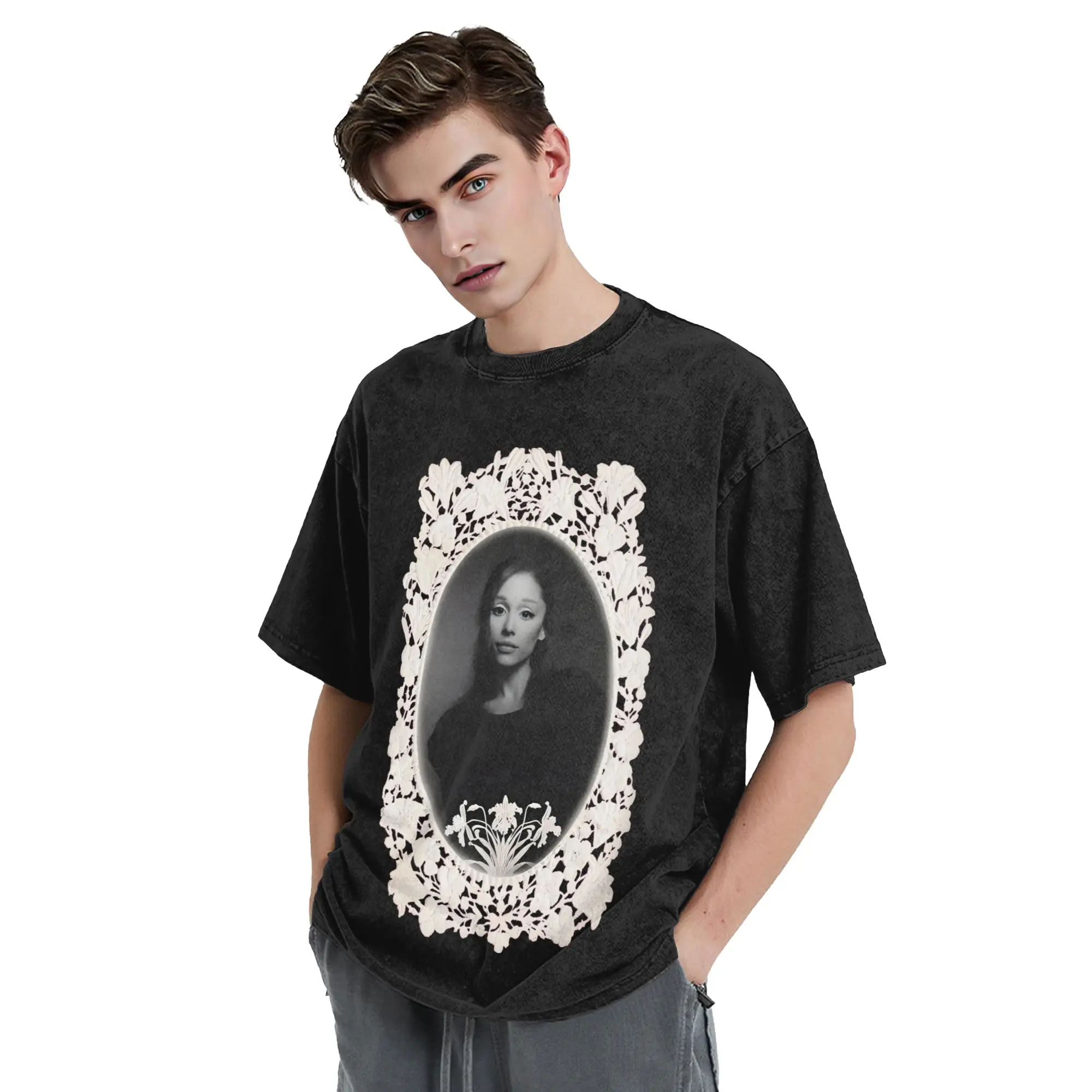 Ariana Grandes Petal Washed T Shirt Streetwear  Vintage T-Shirts  Tees Men Women 100% Cotton Street Summer