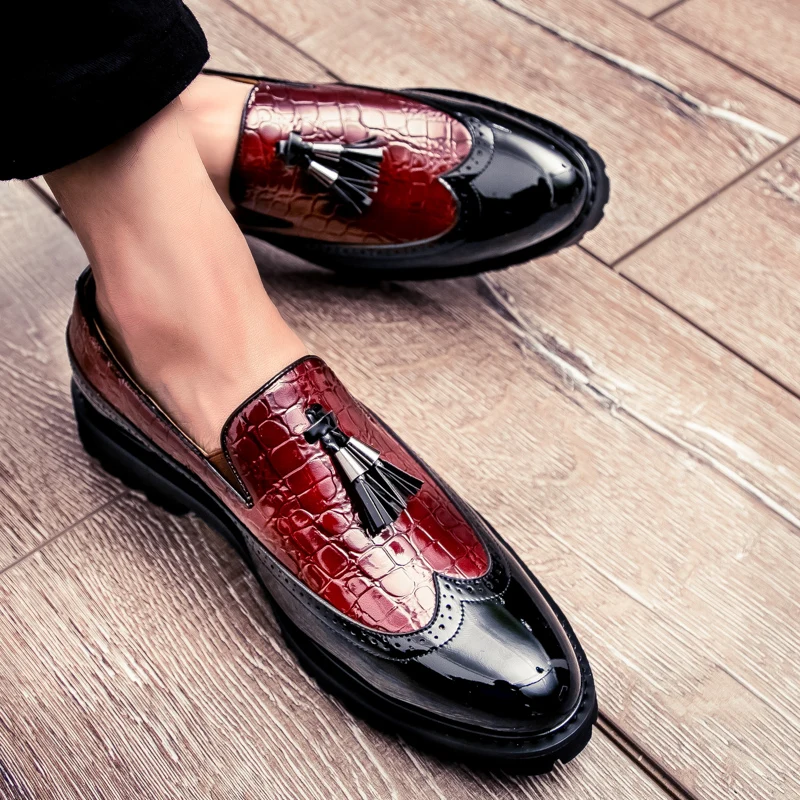2026 new lazy man slip-on bean shoes men\'s business casual crocodile print 46 large size fringed leather shoes men