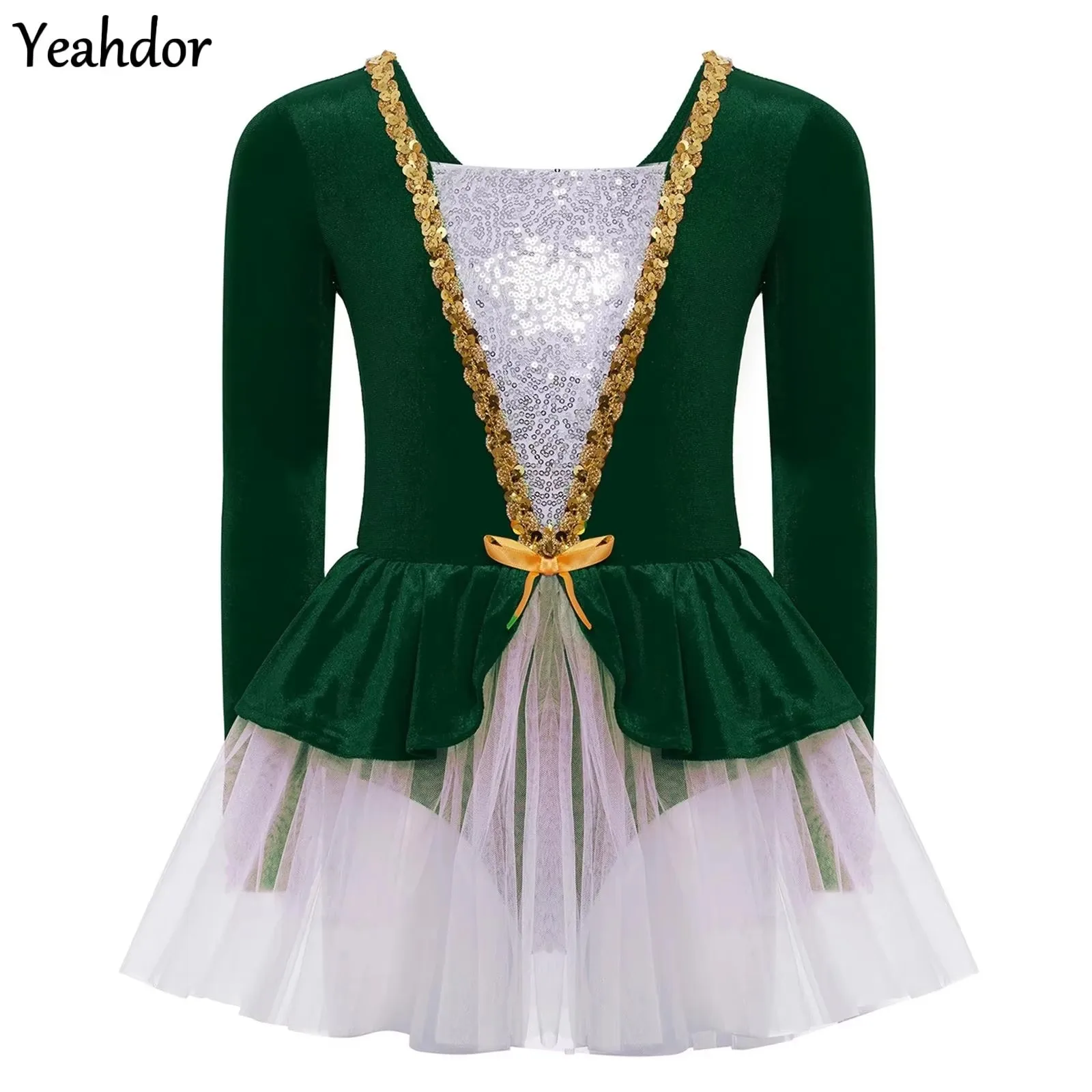 

Girls Figure Skating Ballet Tutu Dress Xmas Sequins Patchwork Velvet Tutu Princess Dress Gymnastic Leotard Ballerina Dancewear