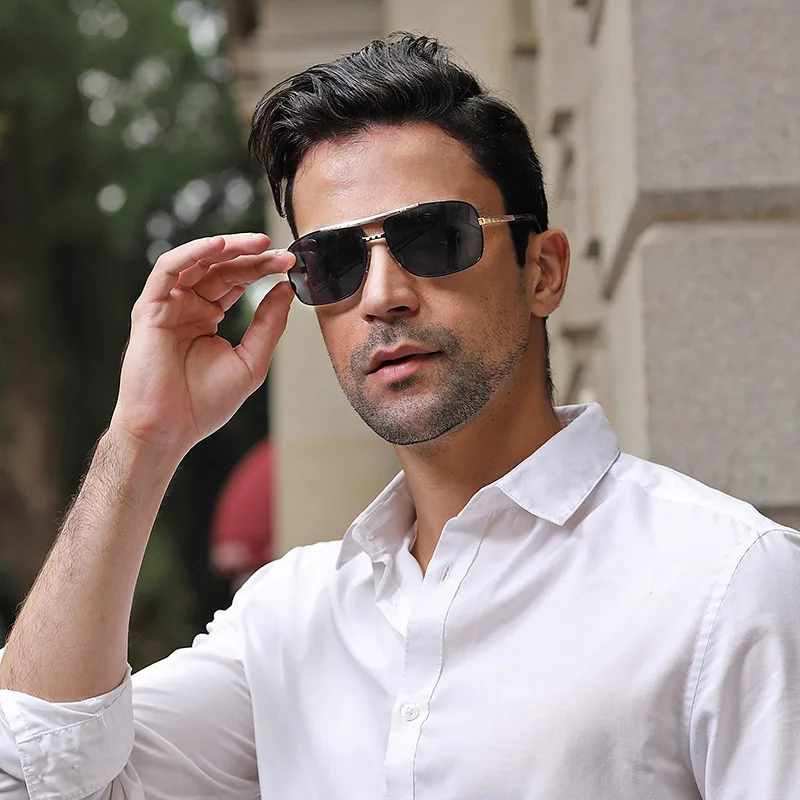 Gafas de sol cuadradas Vintage para hombre, gafas de diseñador de marca de lujo, monturas de Metal, gafas de sol para hombre, gafas de sol rectangulares de moda