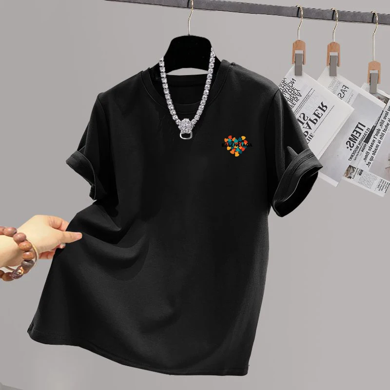 Summer Fashion Letter Printed T-shirt Pure Cotton Casual Loose Tops Women Basic O-neck Short Sleeve Pullovers