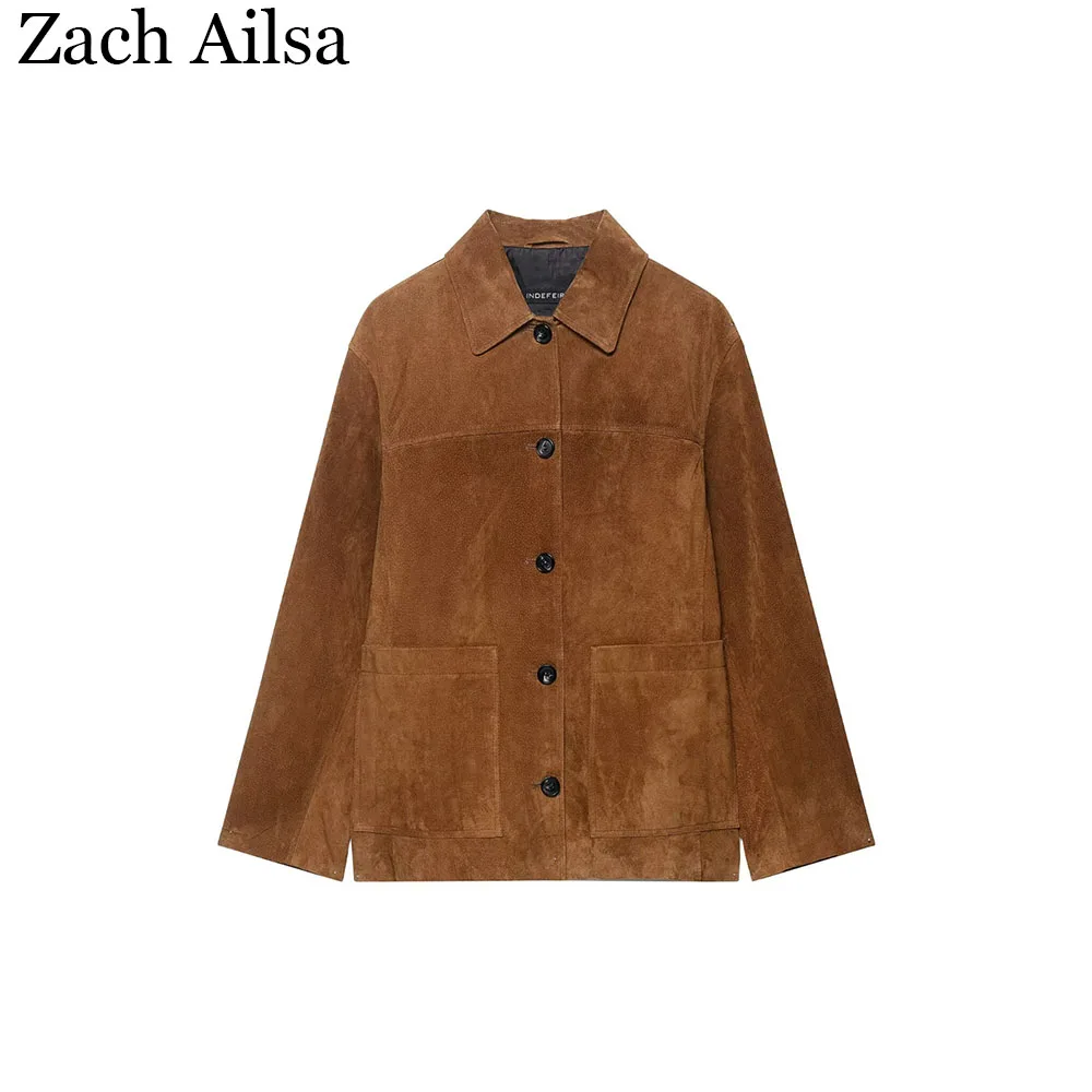 

Autumn New Product Women's Commuting Style Single Row Multi Button Flip Collar Anti Fleece Leather Jacket Coat