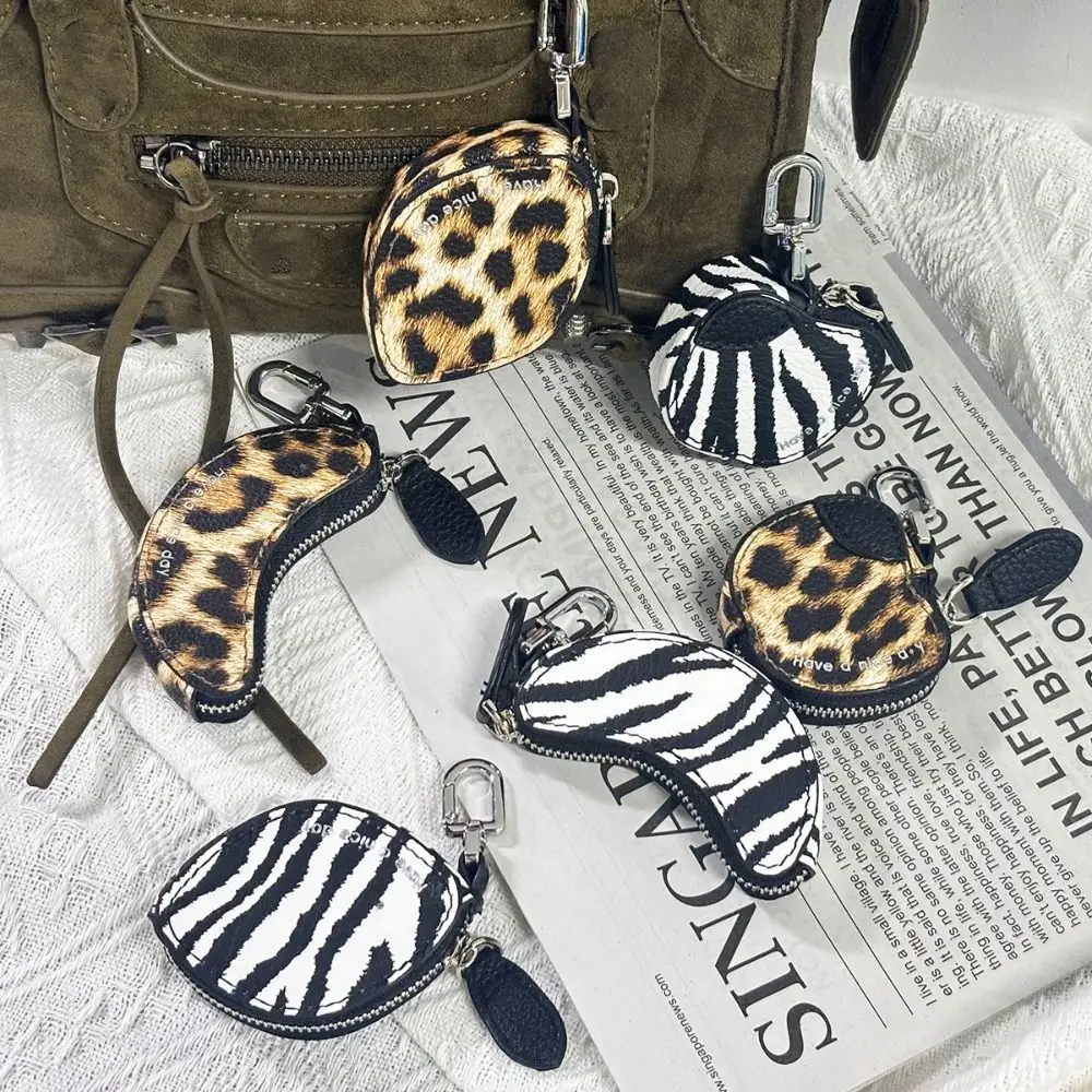 

Creative Lemon Fruit Shape Coin Purse Leopard Print Waterproof PU Leather Pendant Bag Korean Style Banana Earphone Bag Men