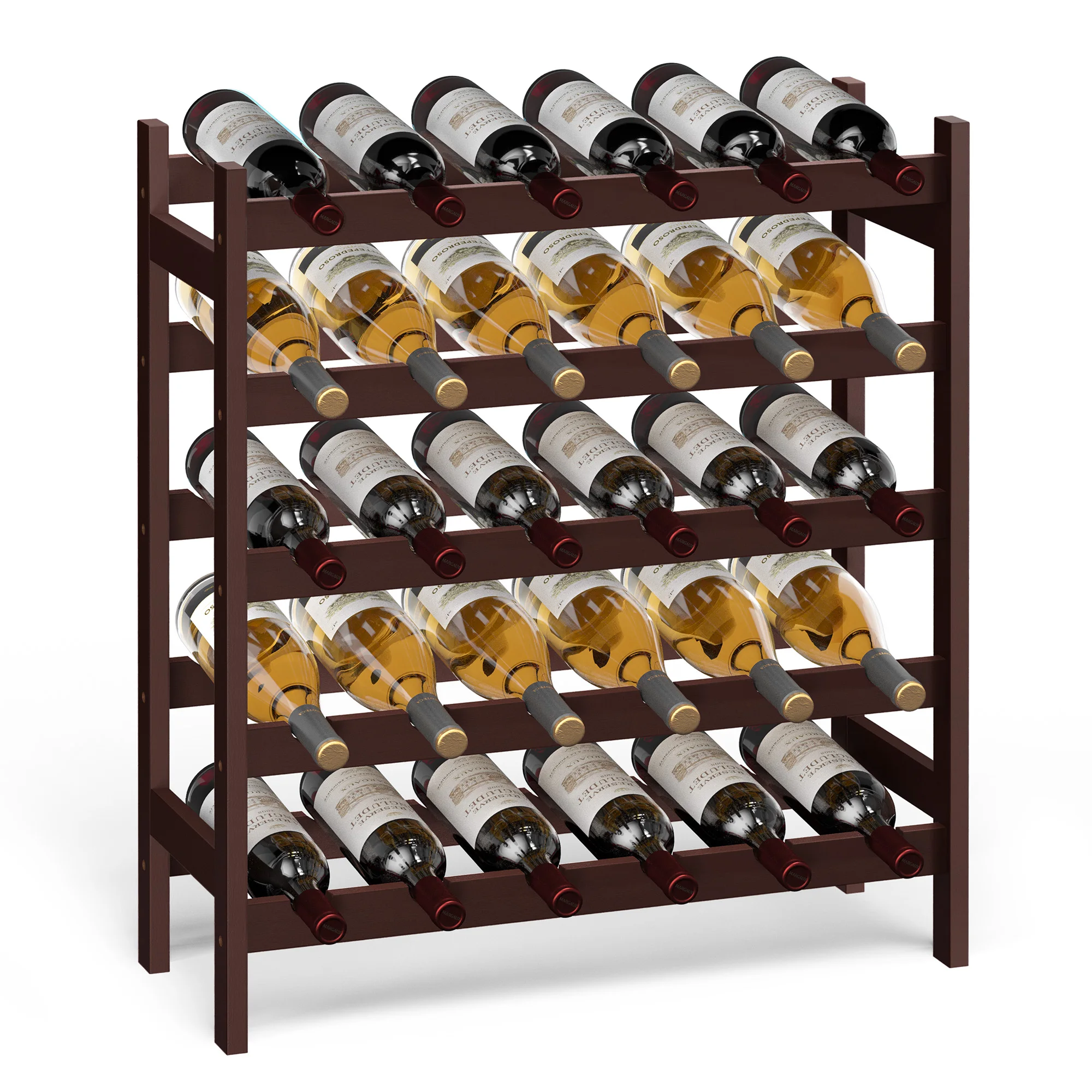 SONGMICS 30-Bottle Wine Rack, 5-Tier Freestanding Floor Bamboo Wine Holder, Display Stand Shelves, Wave Bars