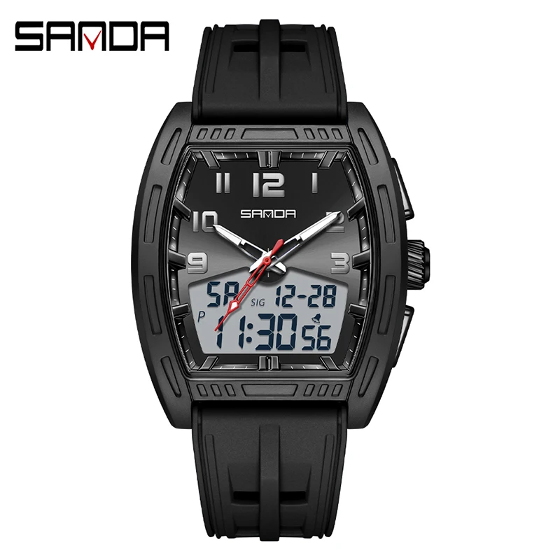 SANDA 6331 Sports Men's Electronic Watch Alarm Clock Shockproof Luminous Fashion Dual Display Men's Digital Wristwatch