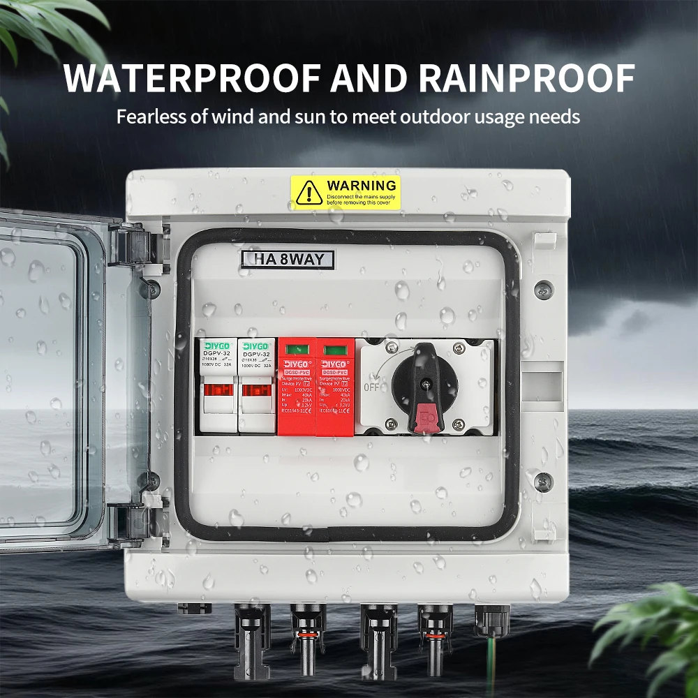 Solar Photovoltaic PV Combiner Box 1 In 1 Out 1000V DC Fuse Isolation Switch SPD Lightning Protection IP65 Wall-mount Waterproof