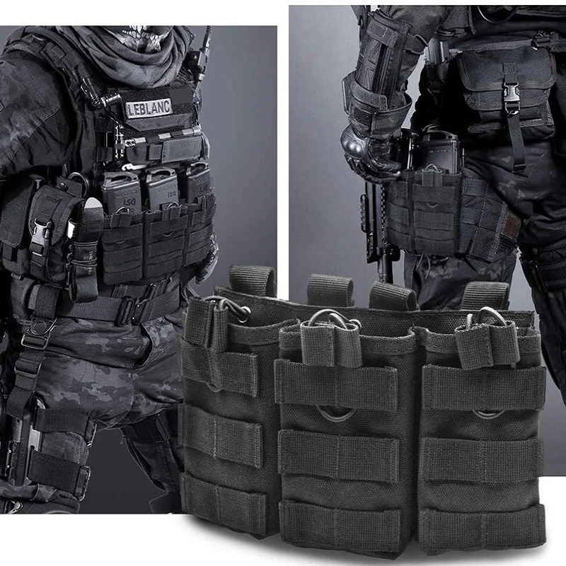 Bolsa táctica Triple para munición de Rifle, bolsa Molle 7,62 AK 74 47 AR15 M4 5,56, accesorios para pistola de Airsoft, funda para antorcha