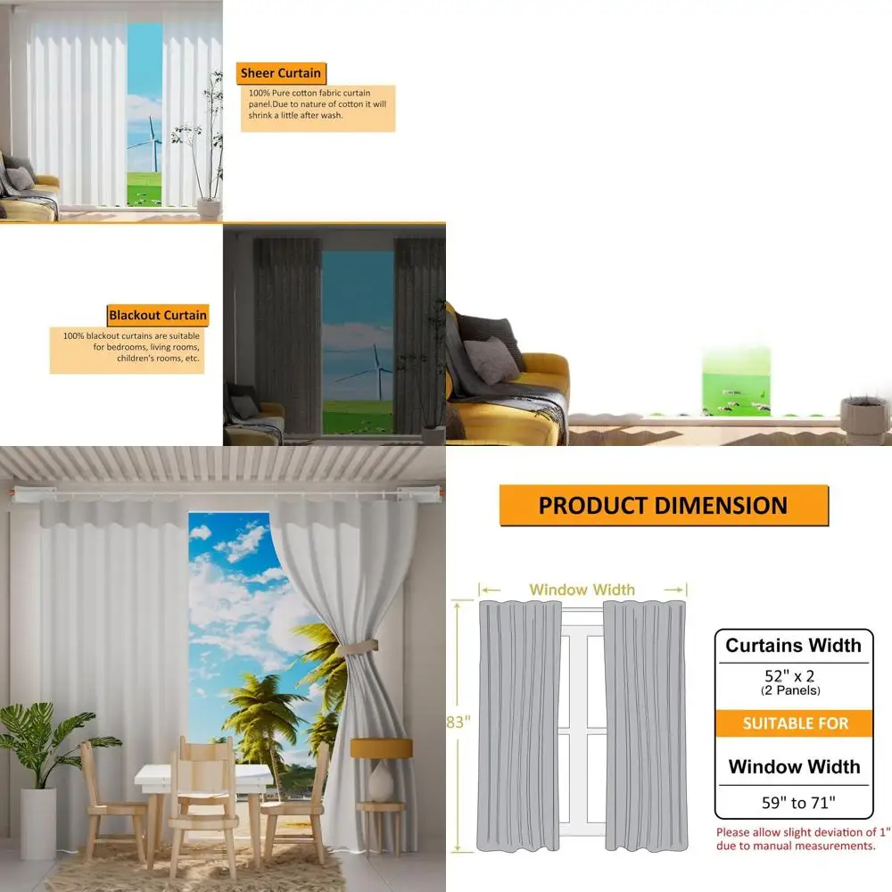 

Adjustable Grey Window Curtain Set with Clips, 52x83 for Home, Flexible Rod Included