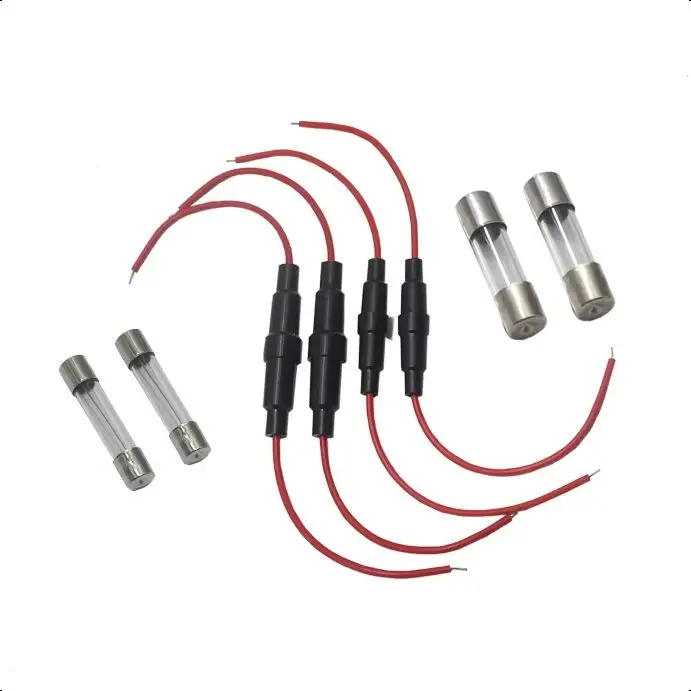【5PCS】Glass Fuse Holder Screw Type with 22 20 18 16AWG Wire Cable 250V 5X20MM/6X30MM Glass Fuse Tube