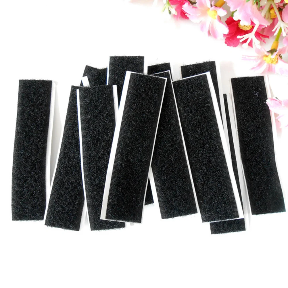 20pcs Hook and Loop Tape Fastener Self Adhesive Strips Waterproof Sticky Glue Strong Pads(Black 2x12cm)