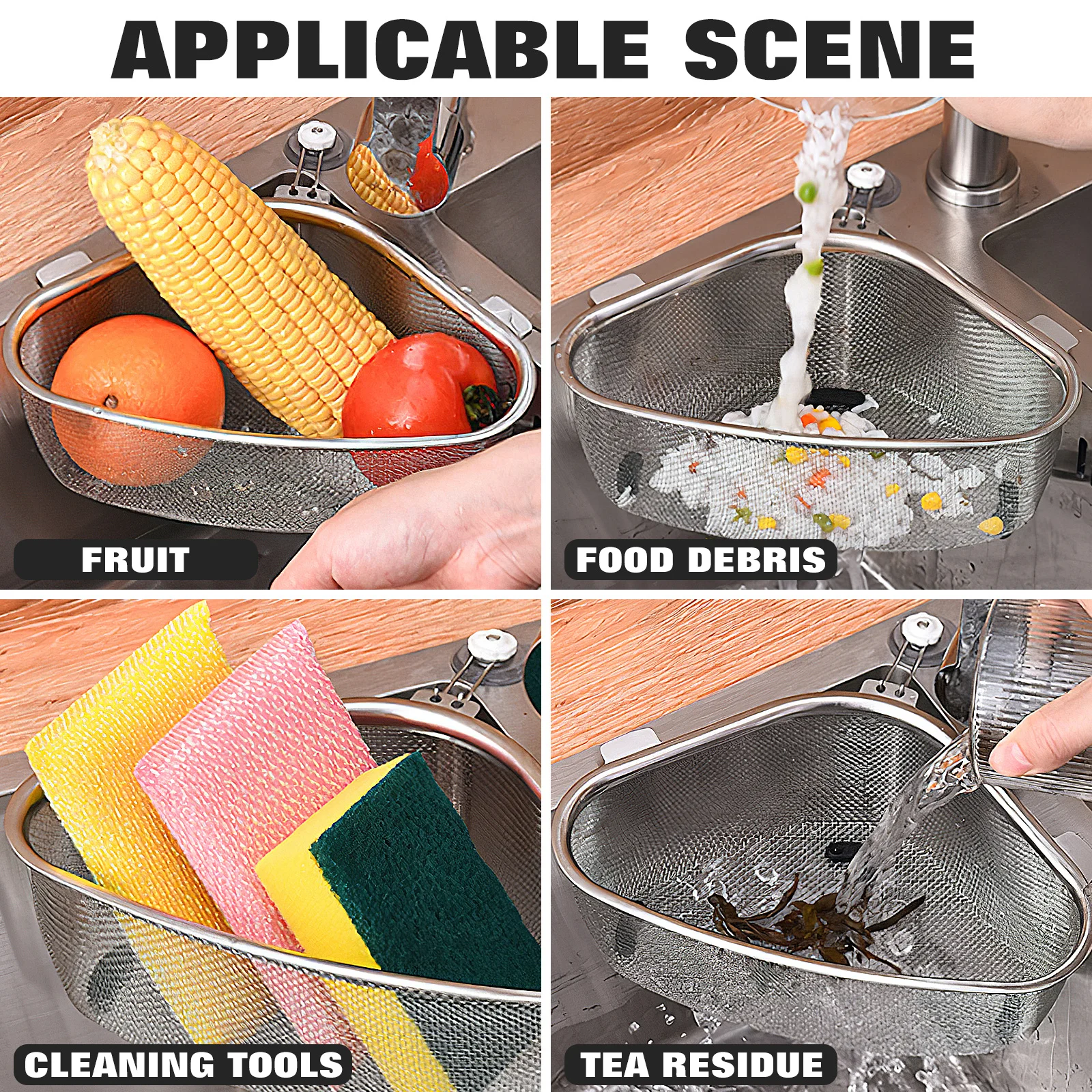 مثلث الزاوية مصفاة حوض الفولاذ المقاوم للصدأ استنزاف سلة الثلاثي الزاوية بالوعة حامل المطبخ تجفيف الرف مرشح دائم #3