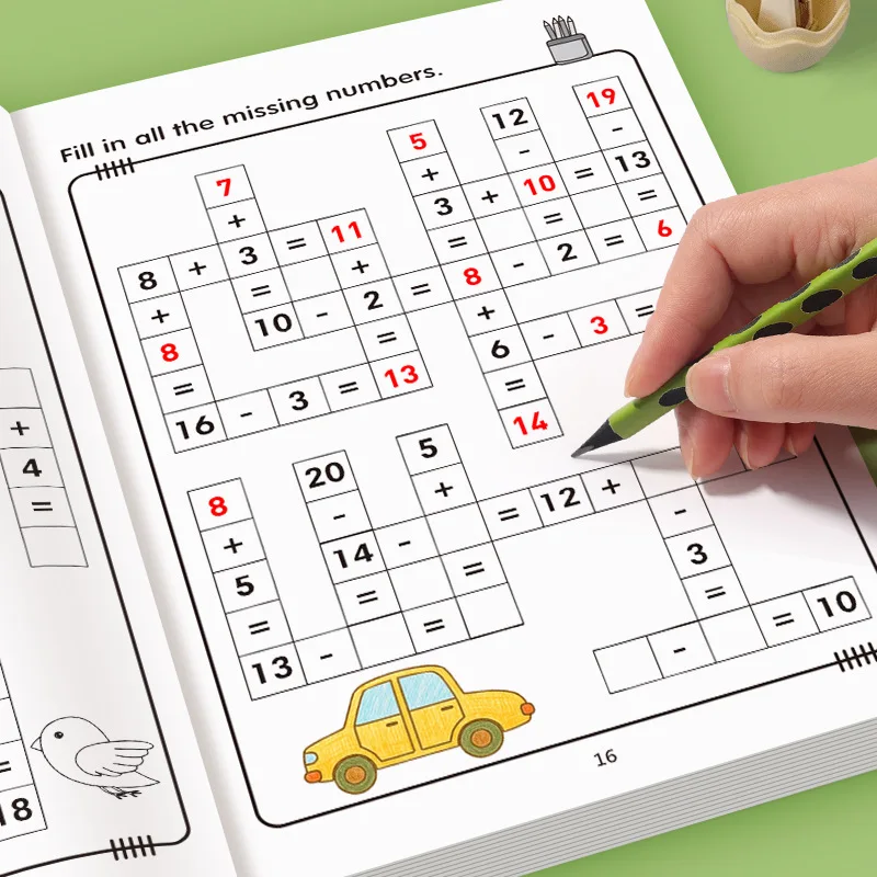 32 Pages Crossword Puzzles Addition Subtraction Math Workbook For 3-8 Ages
