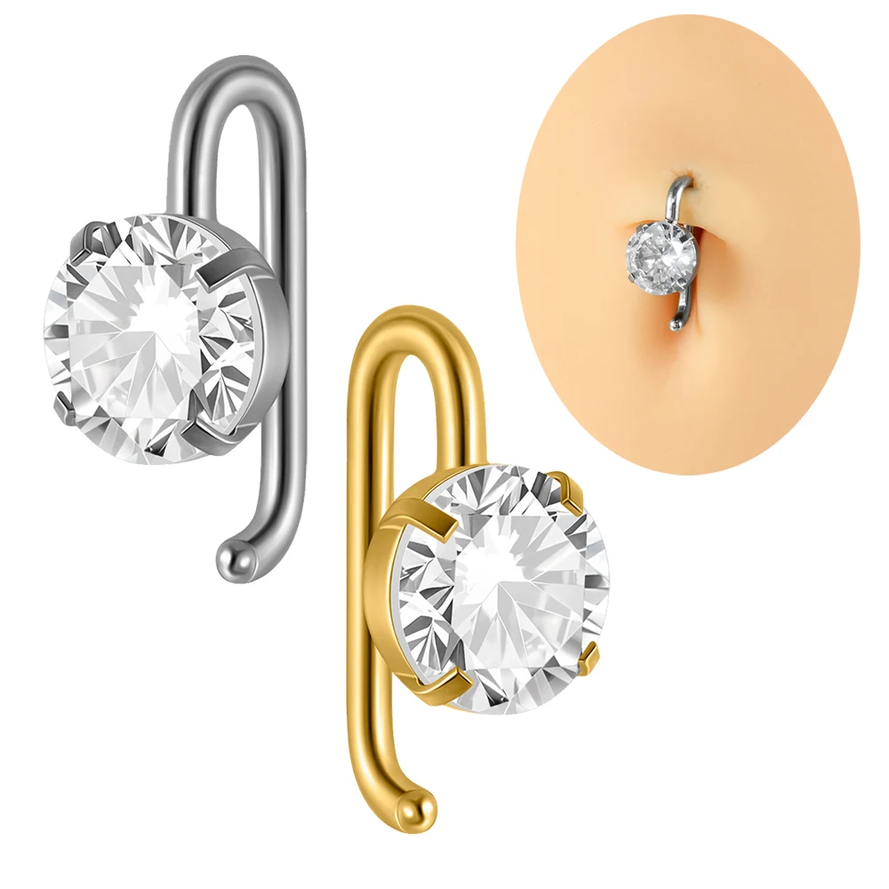 1-2PCS Sexy Hang Single CZ Belly Button Ring 14G Surgical Steel 18K Gold Plated Cublic Zirconia Belly Ring Piercing Bodyjewelry