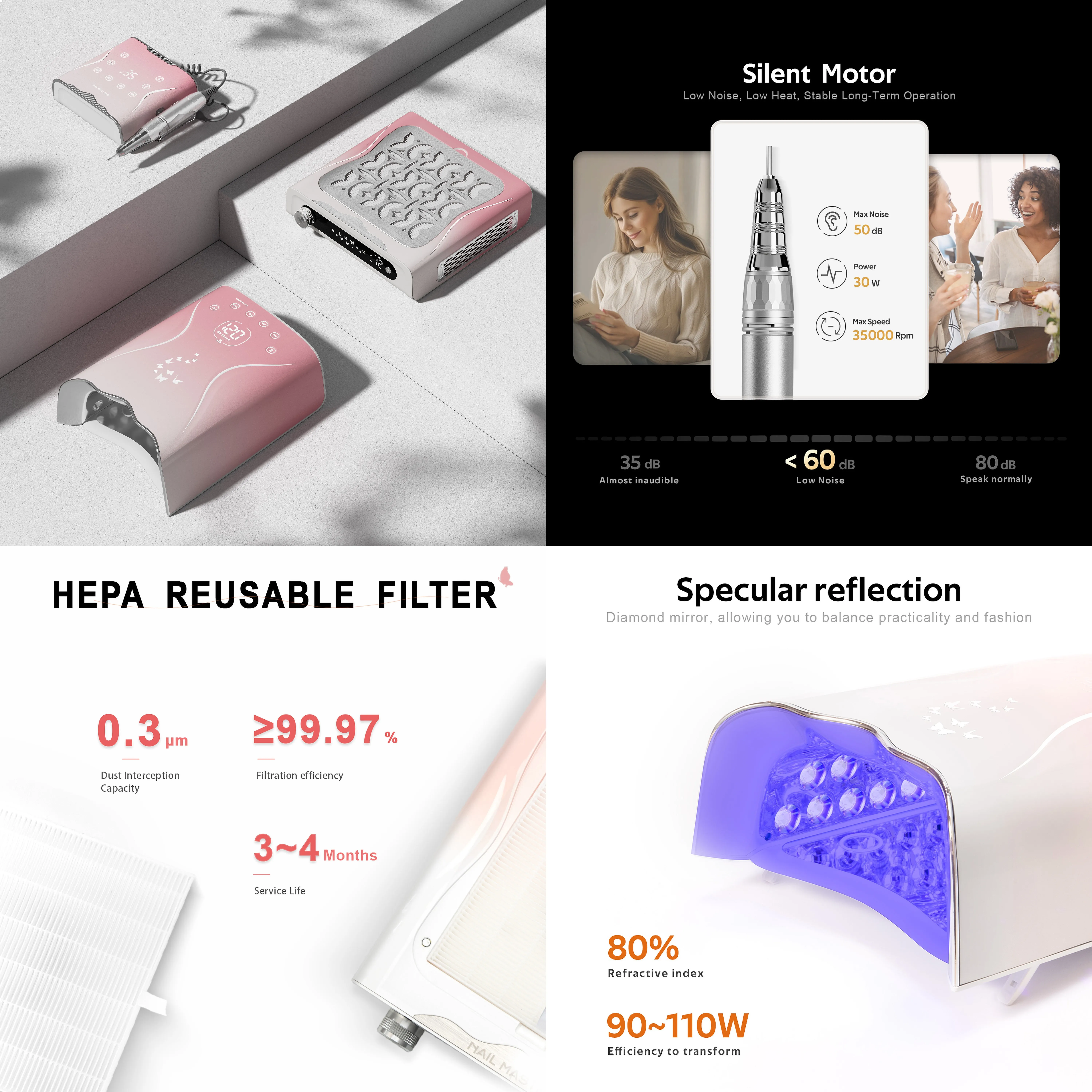 Customization Portable Nail Drill Grinder Dust Collector Manicure Set Nail Sander Rechargeable UV Nail Lamp