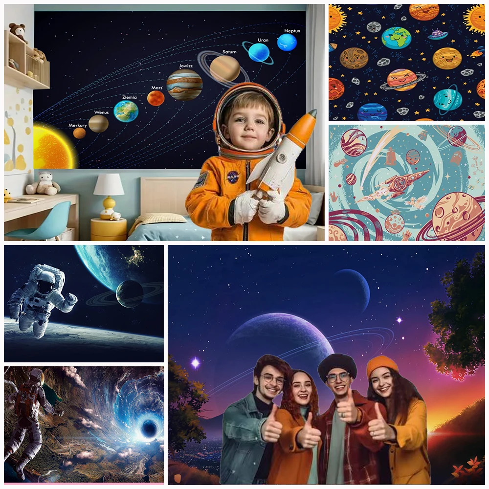 

Solar System Universe Planets Sun Moon Outer Space Planet Background Cloth Decoration Children's Birthday Party Photo Backdrop