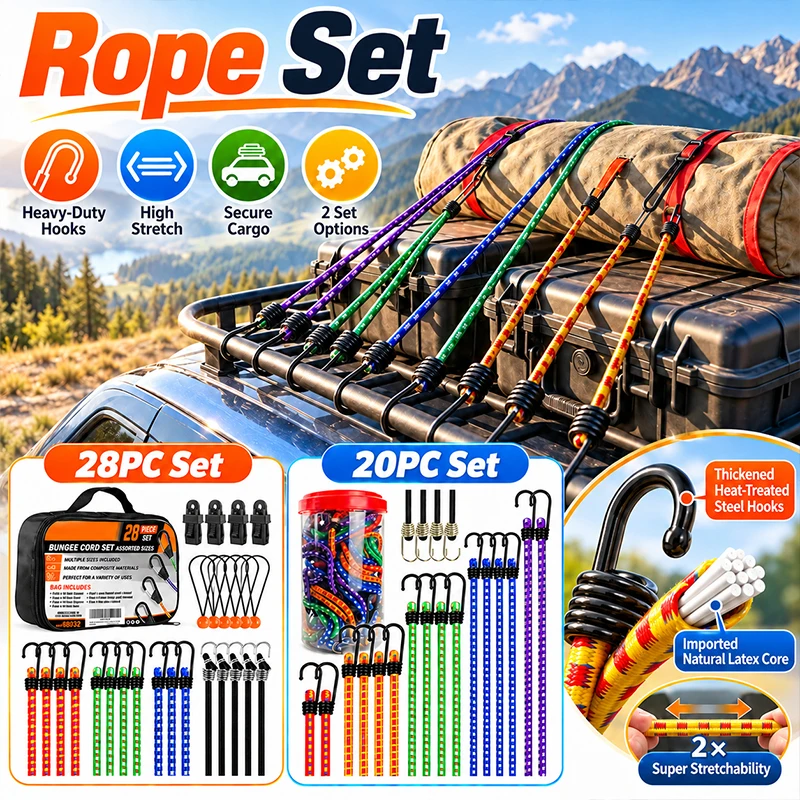 1set Motorcycle Luggage Fixed Strap High Strength Elastic Cord with Hooks Heavy Duty Rope for Cargo Securing and Binding Use