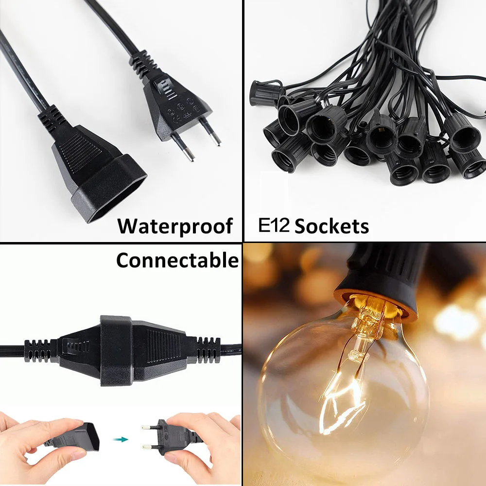 G40 Retro Garland Street LED String Lights Outdoor Waterproof Connected E12 For Christmas Party  Decorative Garden String Lights