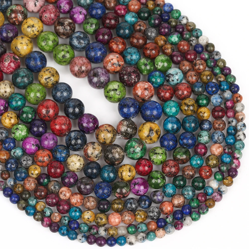 Natursteinperlen 4-10mm Mehrfarbige Granit-Rundperlen für Schmuckherstellung DIY Armbänder Ohrringe Zubehör