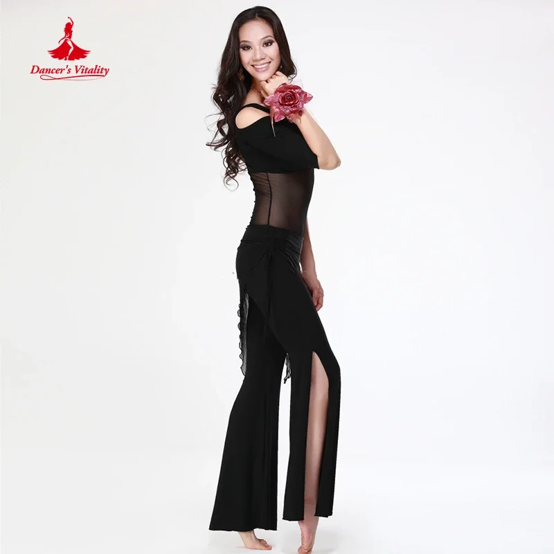 Belly dance costume sexy short sleeves top+milk silk waist pants 2pcs/suit for belly dancing set