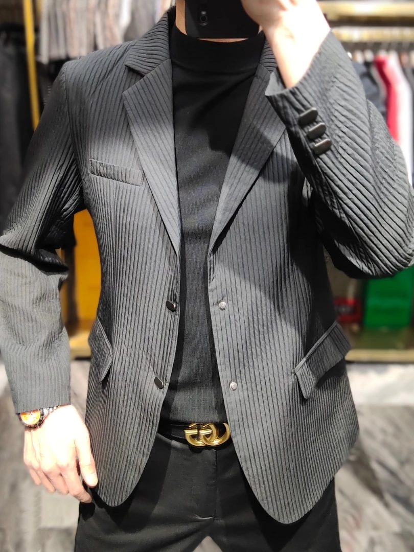 

Новый весенний мужской повседневный деловой костюм: комфортный, универсальный, модный, приталенный, с длинными рукавами и декоративными пуговицами