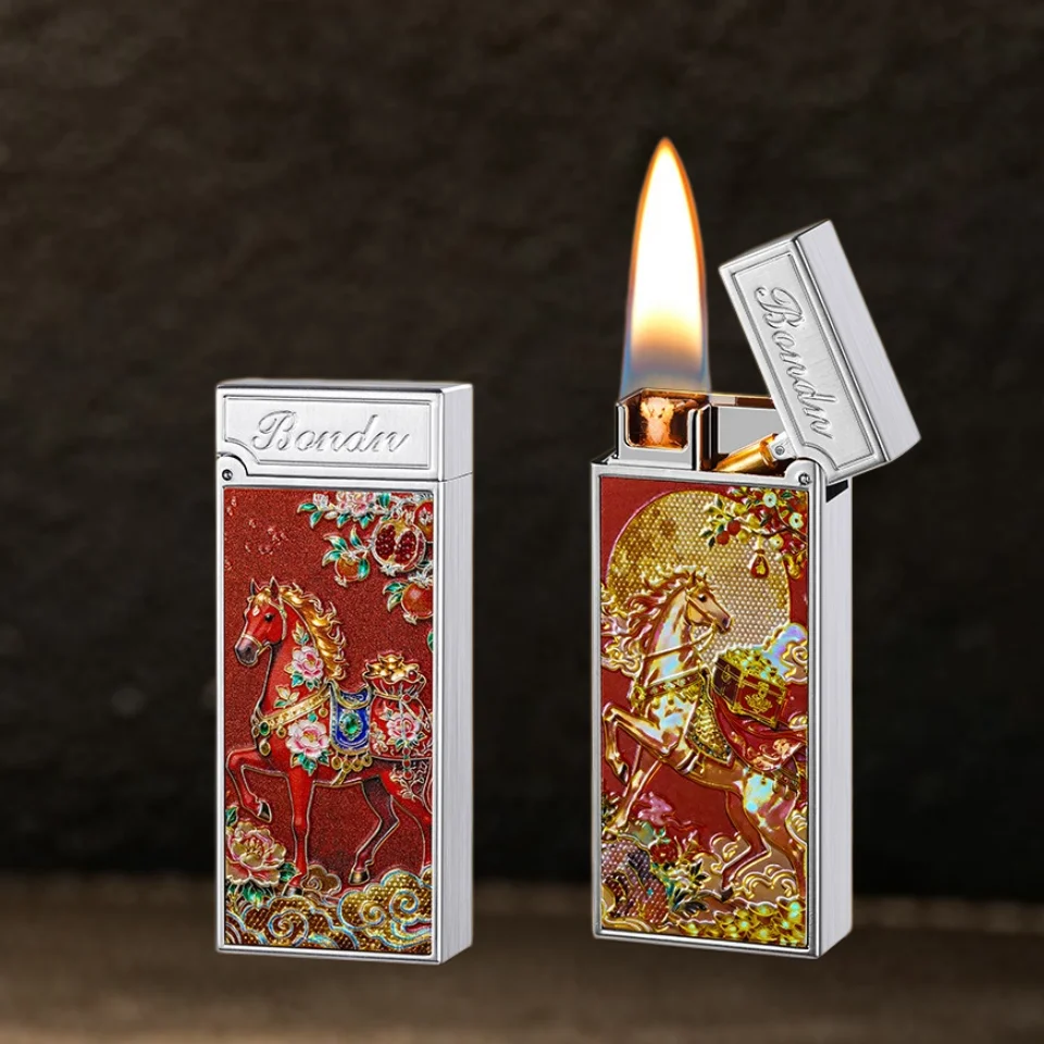 Metal Color Print Voice Controlled Lighter Oil Electric Hybrid 4 Sensor Ignition Lighter Novel Cigarette Lighting Accessories