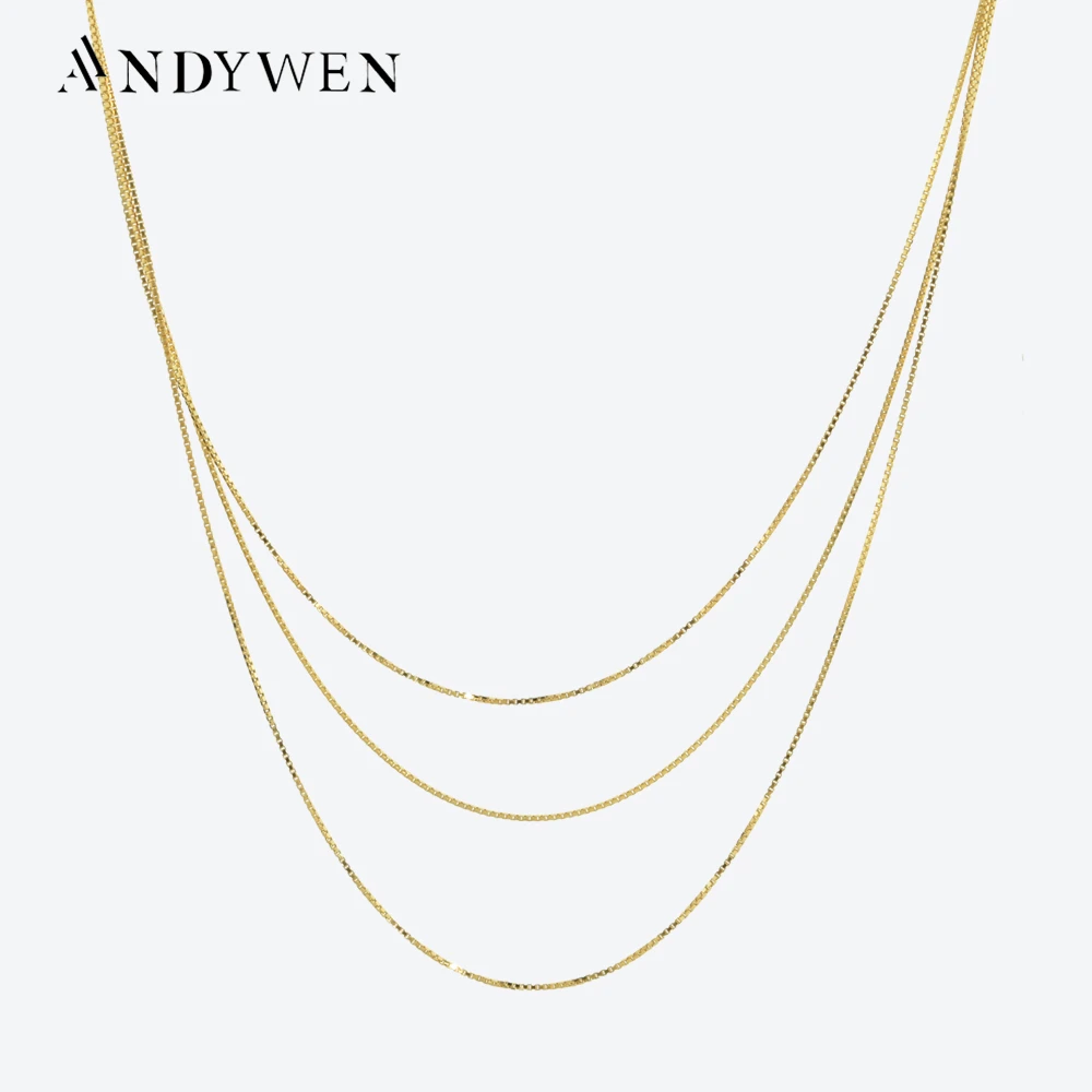 

ANDYWEN 925 Sterling Silver Gold Triple Chain Necklace Box Locker Collar Women Layered Necklace Fine Jewelry 2022 Free Shipping