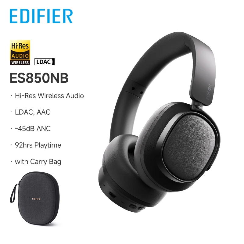 Edifier ES850NB Wireless Headphone Noise Cancelling Bluetooth Earphones Hi-Res Wireless Over-Ear Headphones with Carry Bag