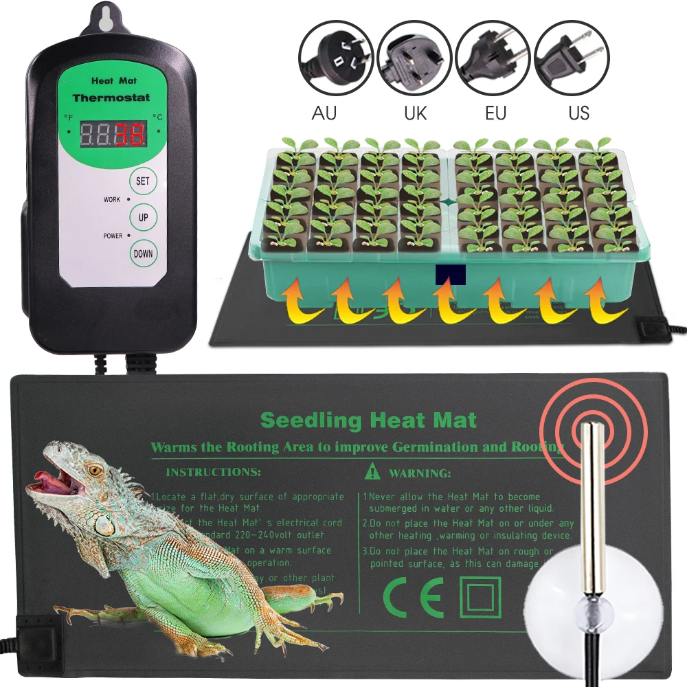 Reptile Heating Pad Climbing Pet Heating with Adjustable Digital Thermostat Controller for Plant Seedling Germination Warm Pad