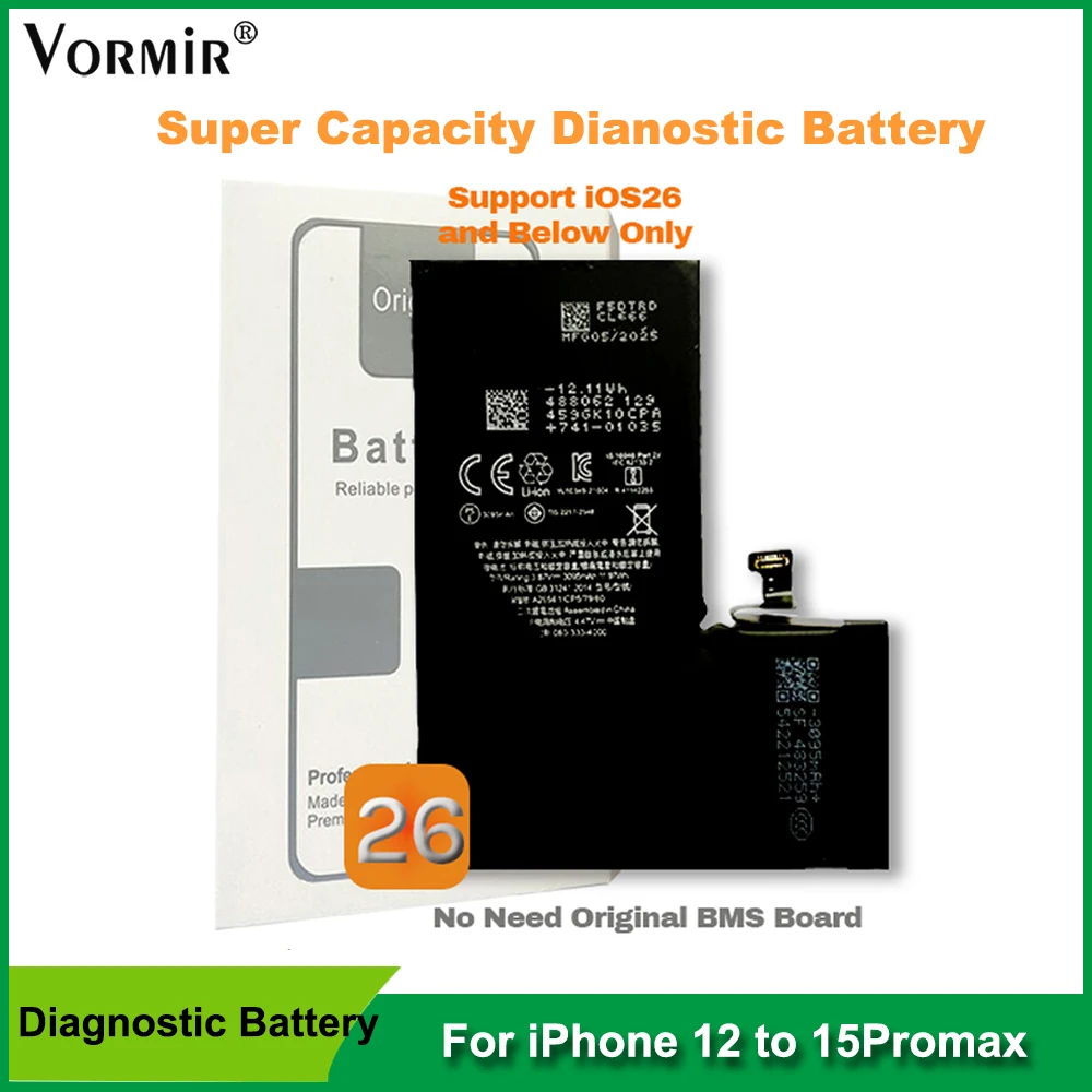 5Pcs/lot Diagnostic Battery For iPhone 12 to 15PM High Capacity Battery Shows Genuine Part No Need Older BMS No Pop Up Message