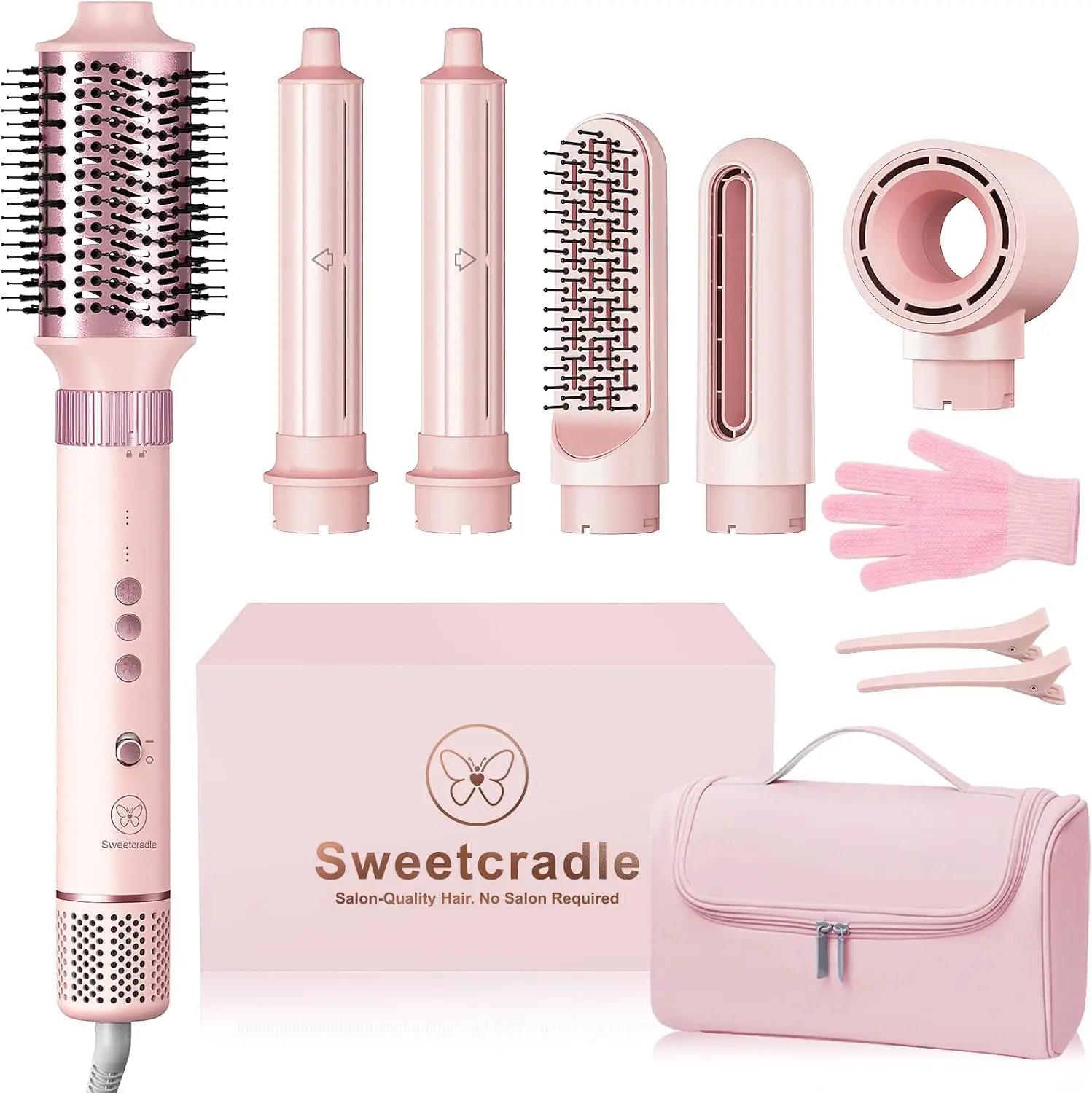 6 In 1 Air Hair Styler 1400W High Speed Ionic Hair Dryer Wrap Curlers Blow Dryer Brush Frizz Free Hot Air Brush No Heat Damage H