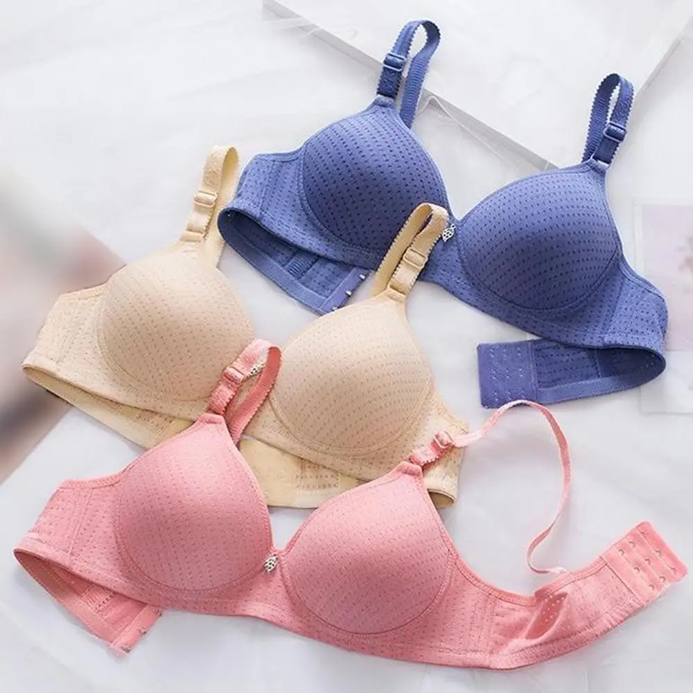 Non-rimless V-neck Bra With Closed Side Breast Upper Support Underwear Women's Cotton Smooth Middle-aged And Elderly Mother Bra