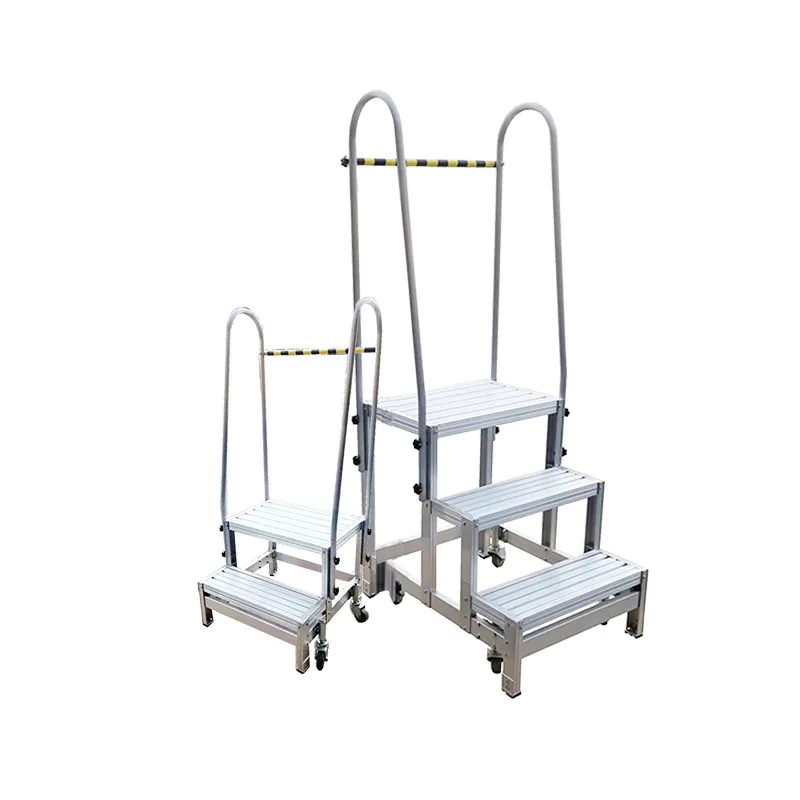 Modern Design Aluminum Alloy Ladder for Supermarket Logistics Warehouse Portable Tally Car Wheeled Mobile Platform