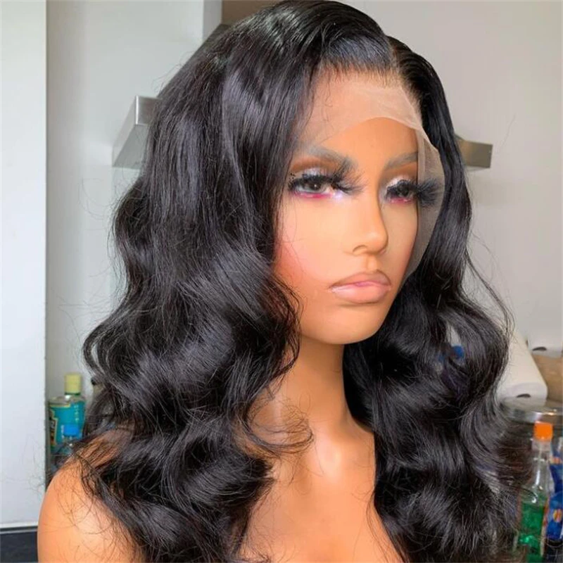 Perruque Lace Front Wig ondulée naturelle noire, 26 pouces, cheveux de bébé, pre-plucked, sans colle, longue et douce, densité 180, à la mode, pour femmes