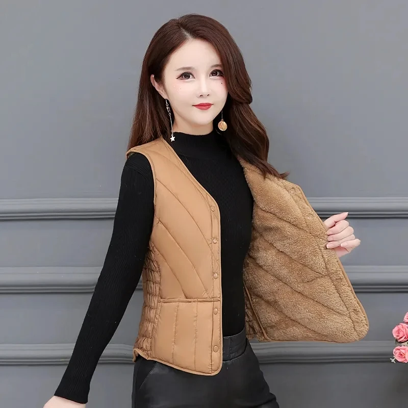 

New Down Cotton Vest Women's plush Thickened Cotton Clothes Lightweight and Slim Fit Short Jacket Autumn Winter Warm JJ6