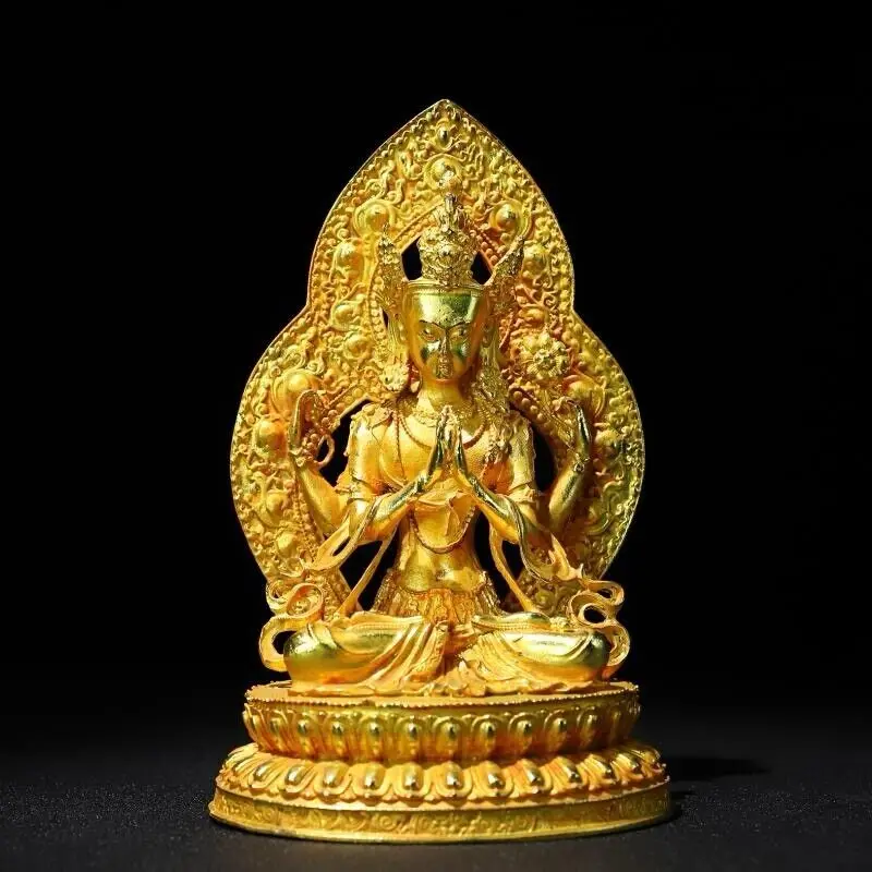 

bronze gild sculpture buddhism Four-Armed Guanyin Avalokitesvara kwan-yin 16cm