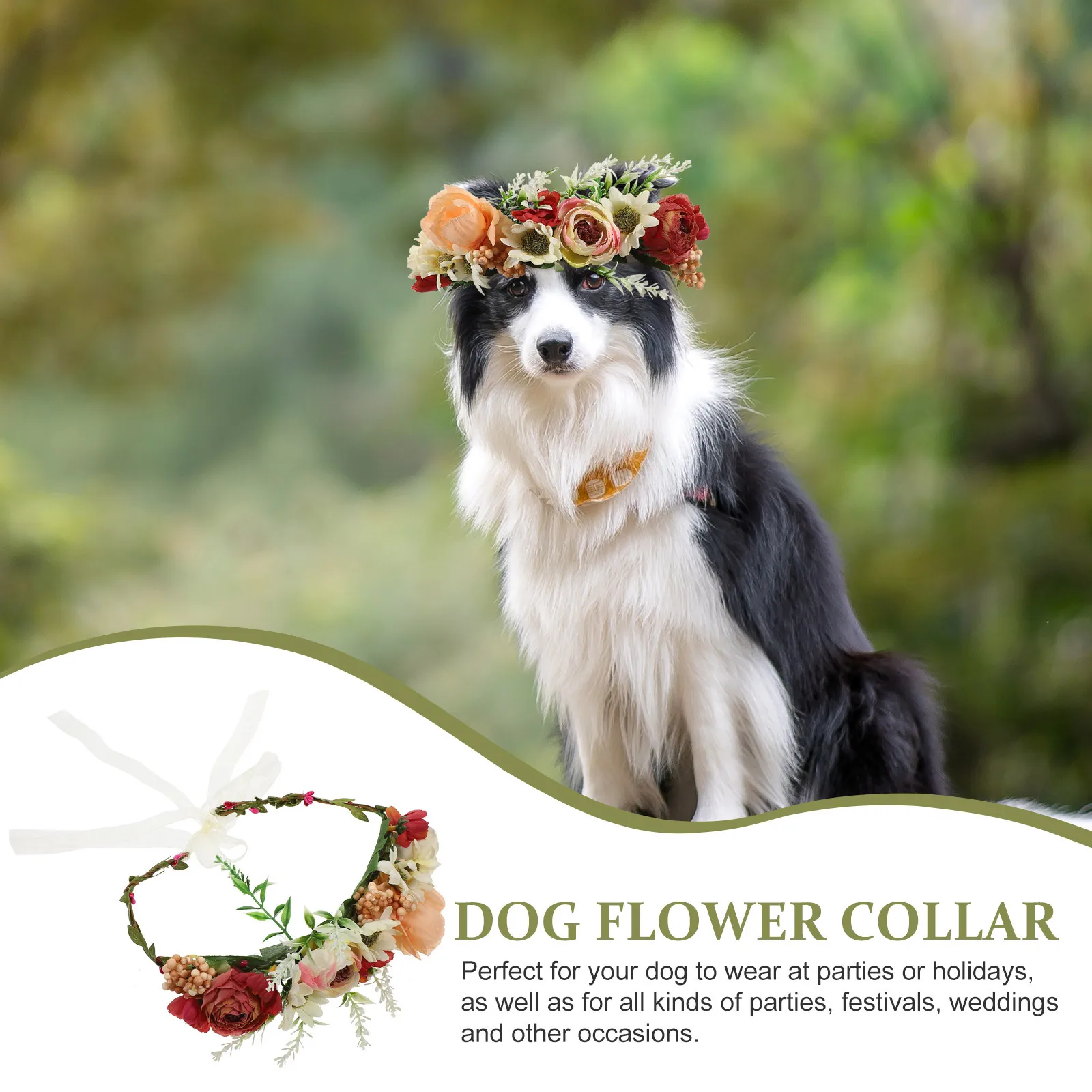 

Pet Cat Dog Collar Wedding Floral Crown Adjustable Ribbon Strap Easy to Put on and Take Off Elegant Gift Pet Cat Dog Collar