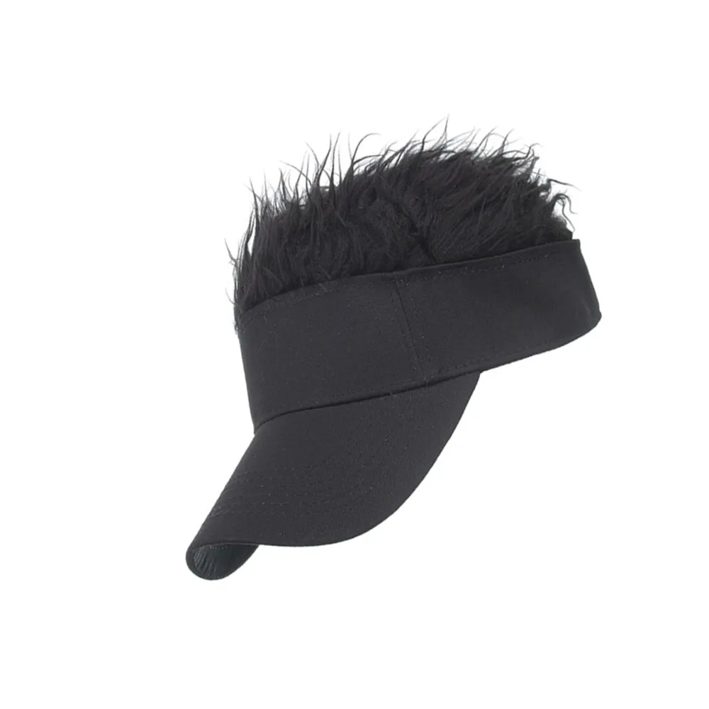 Black Integrated Wig Baseball Cap Polyester 28*16cm Funny Hip Hop Wig Duckbill Hat Empty Top Sun Visor Hat Funny photo props