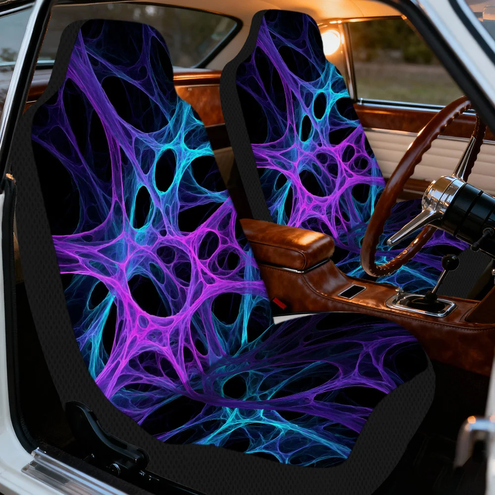 2pcs Modern Neon Web Network Print Car Seat Covers | Comfortable, All Season Use, Universal Fit For Most Vehicles, Stylish Inter