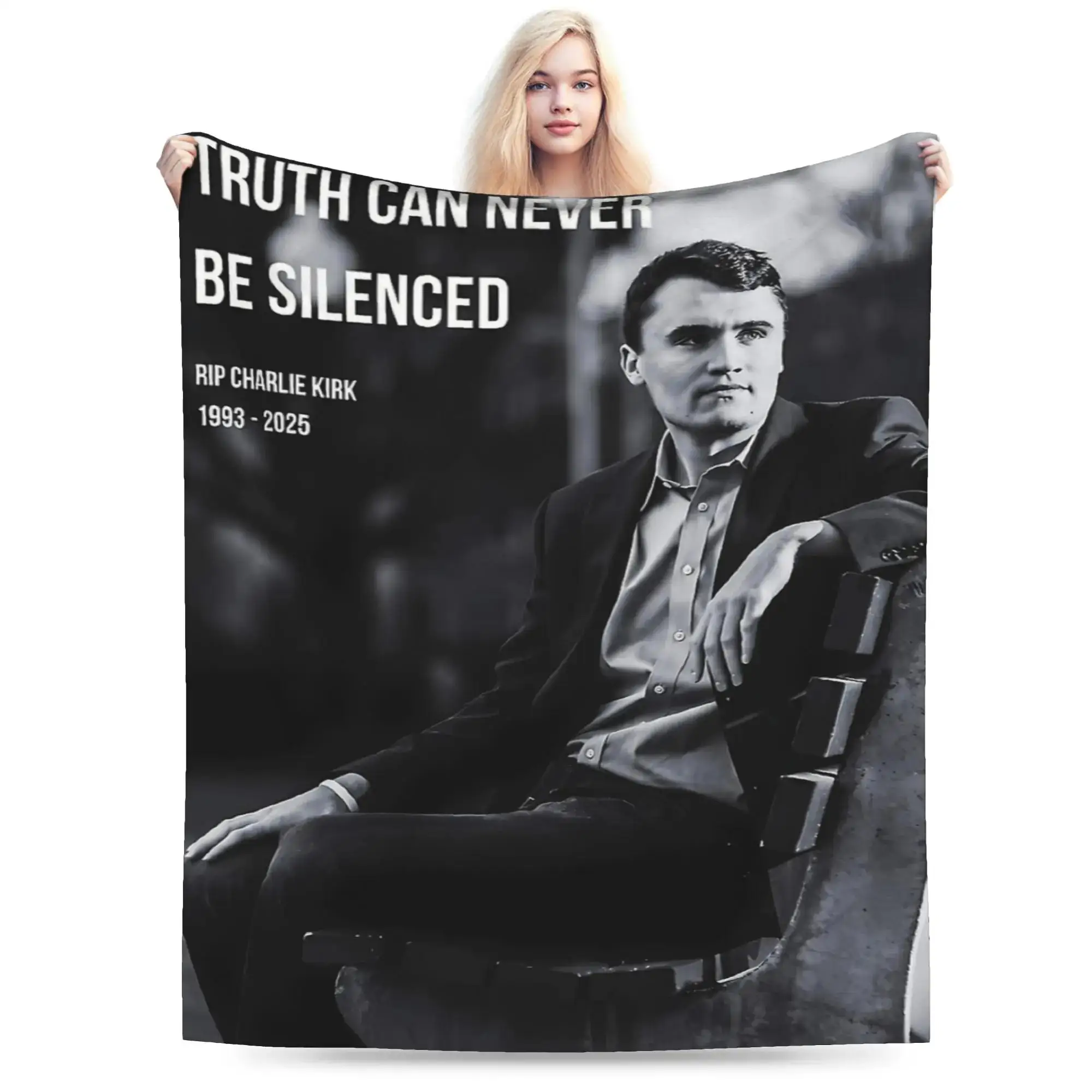 

Плед Charlie Kirk «Истина никогда не может быть заглушена» – теплый плюшевый плед для студентов, для гостиной, для кровати, фланелевое покрывало для дивана