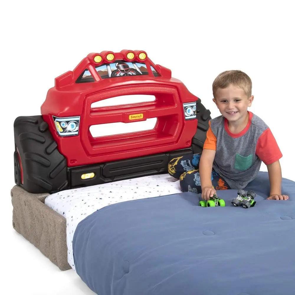 

Игровой изголовье-кровать Monster Truck, пластиковое, для детей, малышей и мальчиков, с отсеком для хранения игрушечных машинок, красное, сделано в США