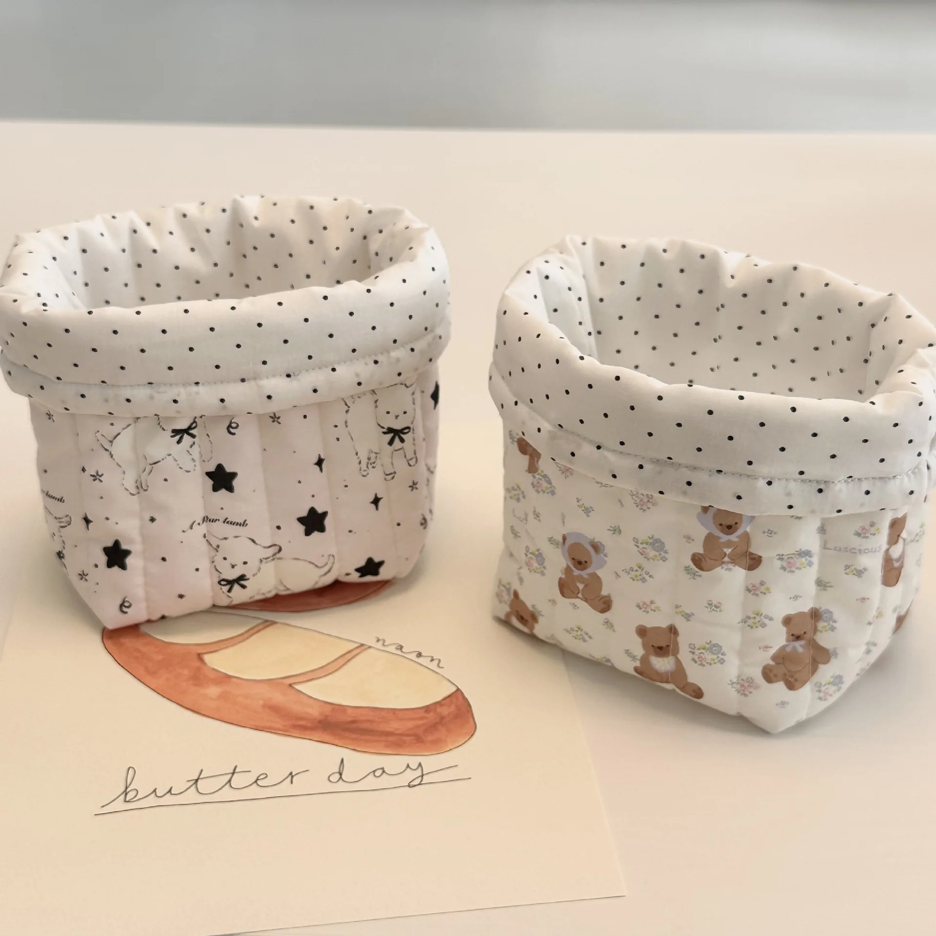 Little Bear Bow Little Lamb Cotton-padded Cosmetic Bag Thickened Soft Small Storage Bag Storage Basket Toy Box  Panier Rangement