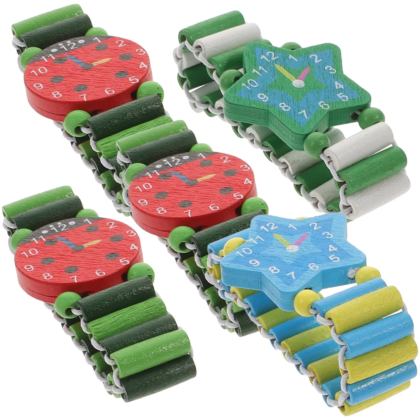 

Набор из 5 разноцветных браслетов-часов с мультяшными деревянными элементами, случайный стиль, повседневные аксессуары