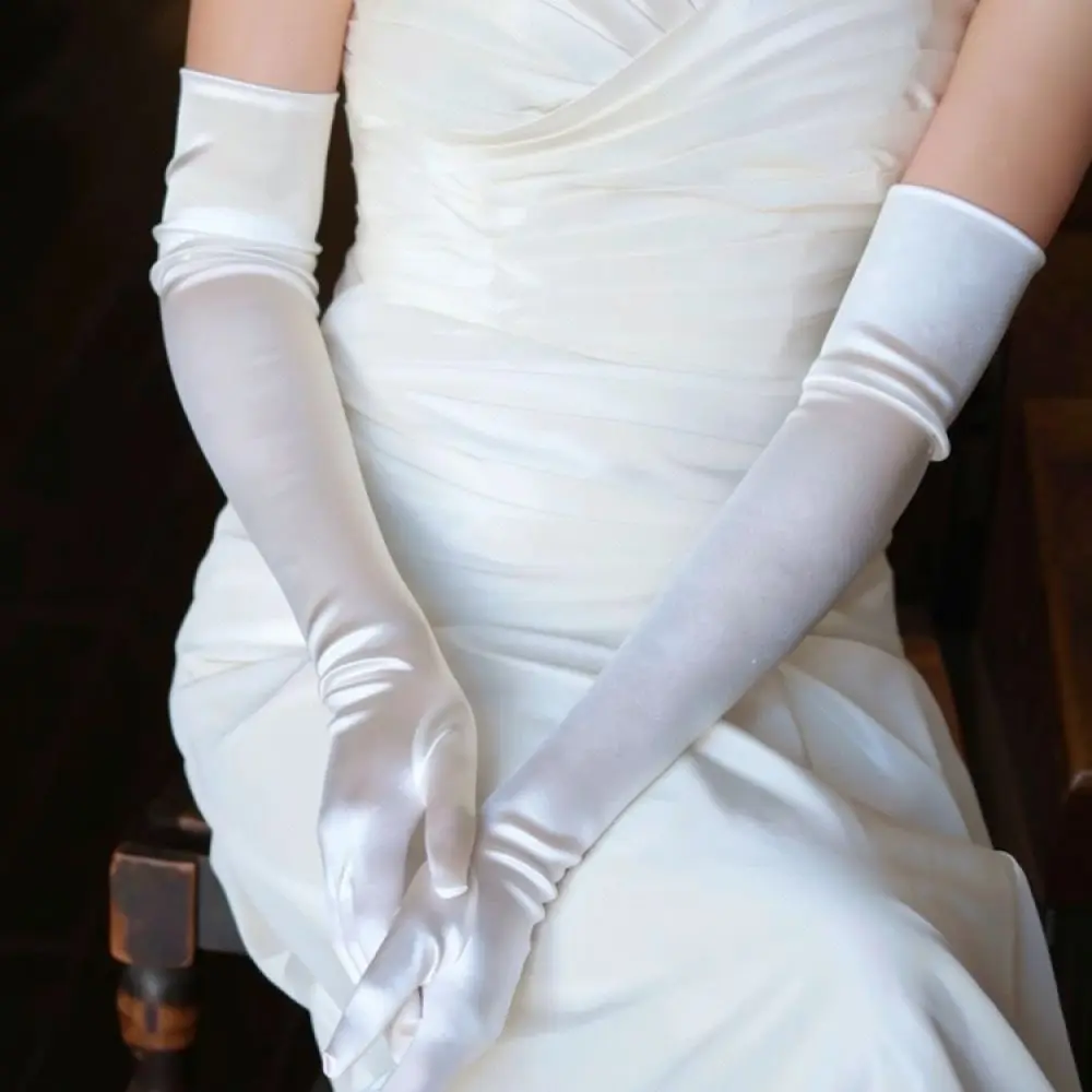 Women Long Satin Tassel Gloves For Wedding Party Dance Performance Stage Costume Formal Event Elegant Hand Accessory