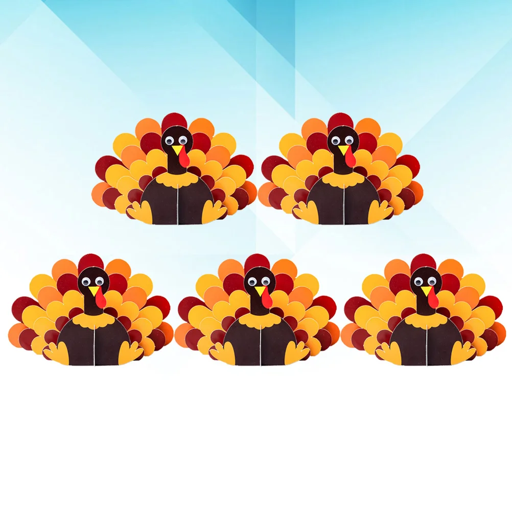 5 Pcs Thanksgiving Day Decor Turkey Ornament Paper Ornaments Three-dimensional DIY Turky