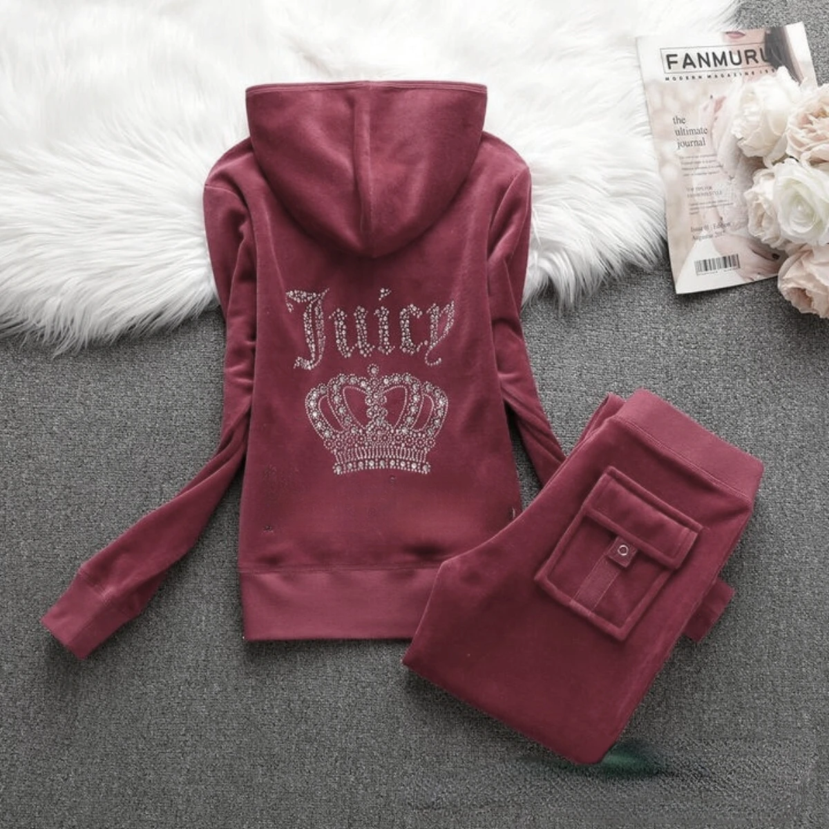 Juicy Cometure Velvet Tracksuit  Original Velvet High J Zipper Hooded Sweatshirt + Trousers Women Casual Hooded Sweatshirt Set