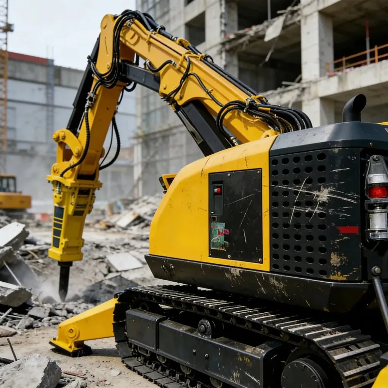 Tracked Remote Demolition Robot with Hydraulic Hammer for Concrete Crushing Building and Tunnel Projects