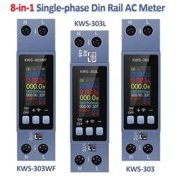 AC 100-290V/40A Power Energy Meter 8-in-1 Color Screen Multi-function AC Energy Power Voltmeter Voltage Amps Watt Kwh Meter